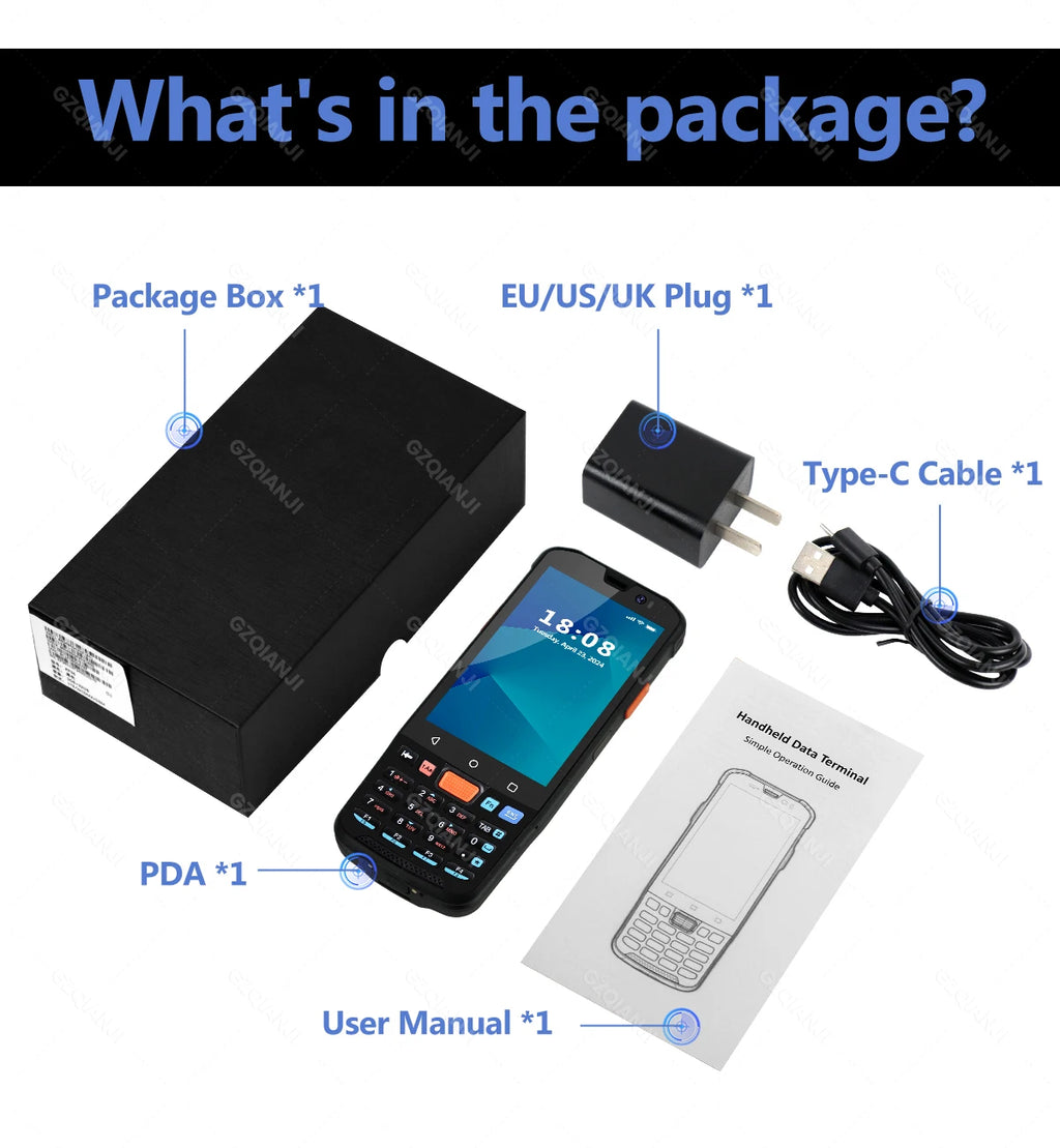 4G64 PDA Android Handheld Terminal Bluetooth Barcode Scanner 1D 2D QR Portable Data Collector Terminal Device With 4G GPS 3G32G