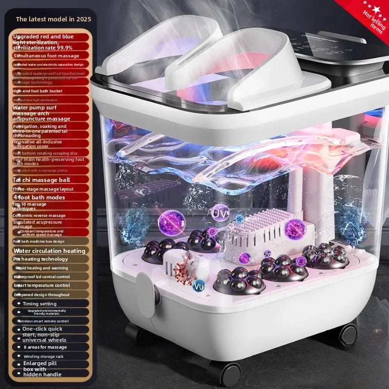 Electric Heated Foot Bath Massager Deep Bucket Steam Spa with Constant Temperature Surf Massage Rollers Blue-Light Sterilization