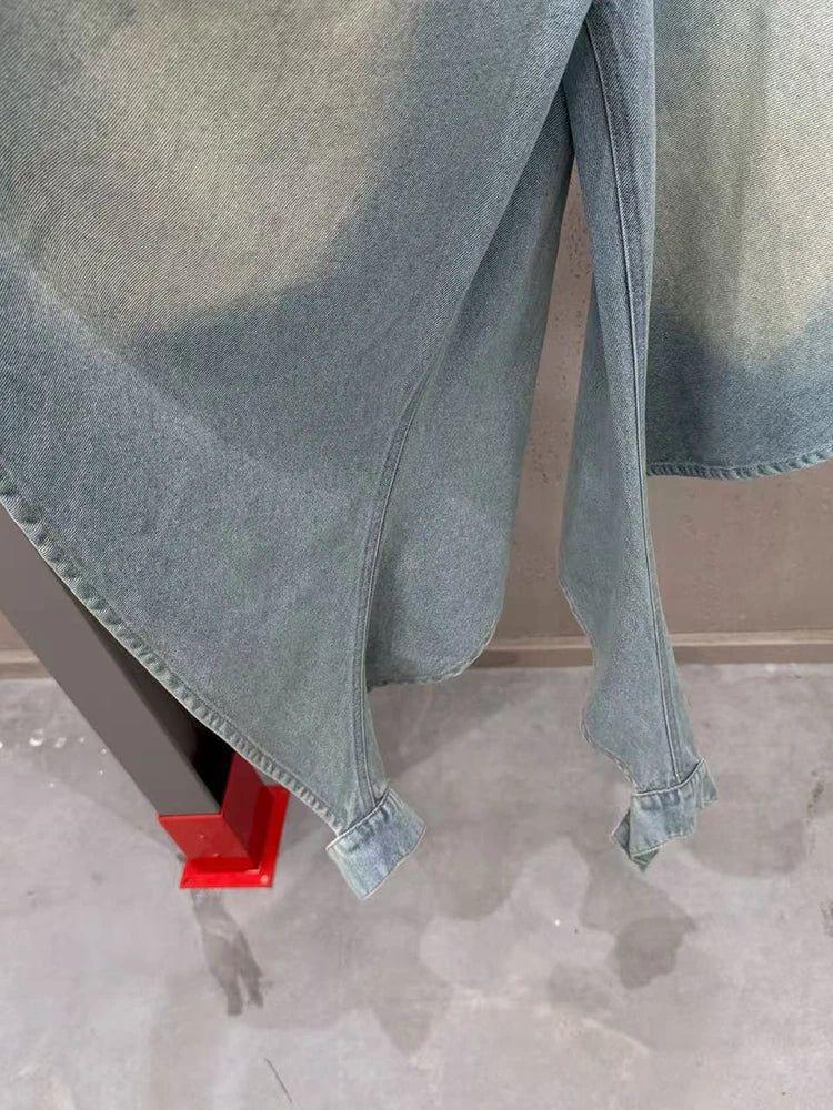 Women Jeans Two Piece Set Sexy Sleeveless Lace-up Top + Panelled Denim Jeans Suits Evening Cocktail Sets