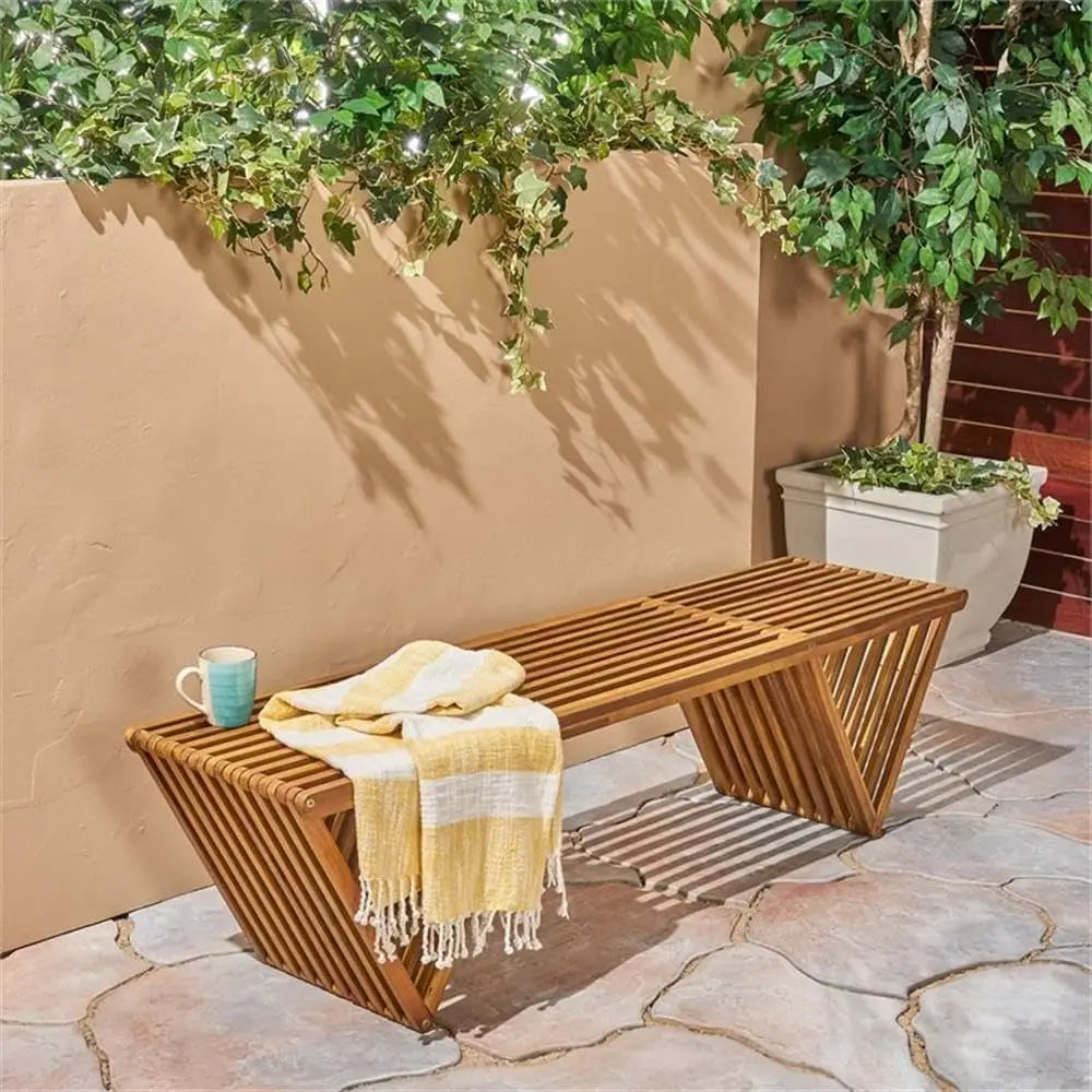 Esme Outdoor Acacia Wood Bench, Teak Finish