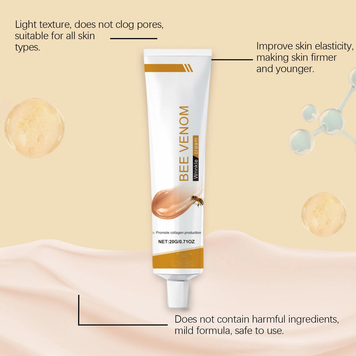 Bee Venom Wrinkle Removal Cream Anti Sagging Antioxidant Moisturizing Facial Lifting Tighten Skin Care Bee Venom Face Cream 20g