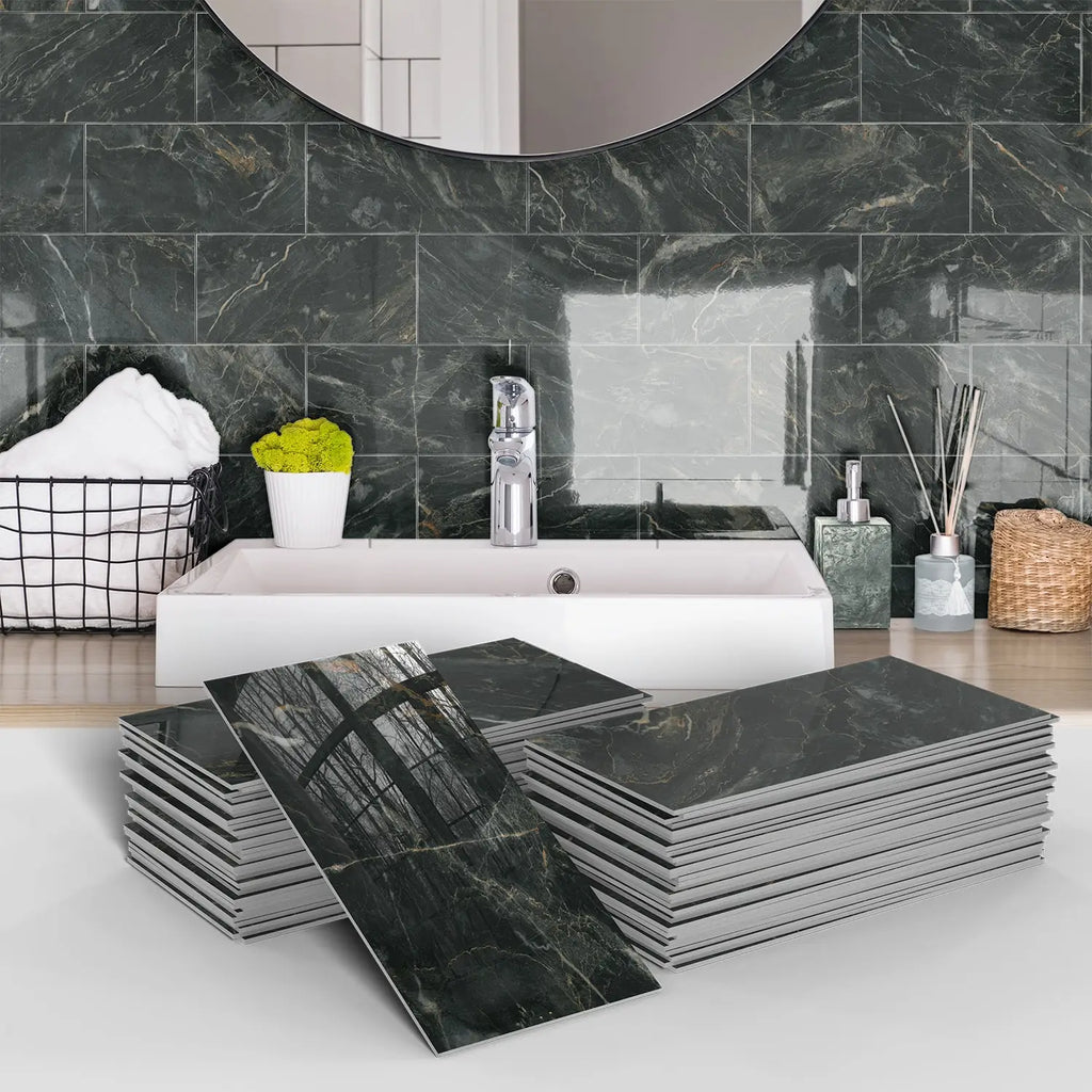 Marble Pattern Wall Sticker, 16/32/64pcs Peel & StickWall Decal, Waterproof Decorative Sticker For Home