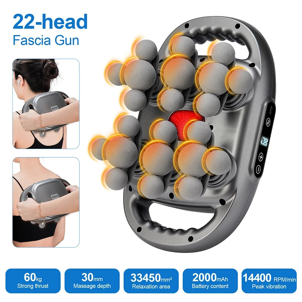 22-Head Deep Tissue Percussion Massage Gun, High-Power Vibration for Targeted in Back Neck & Shoulders Massage