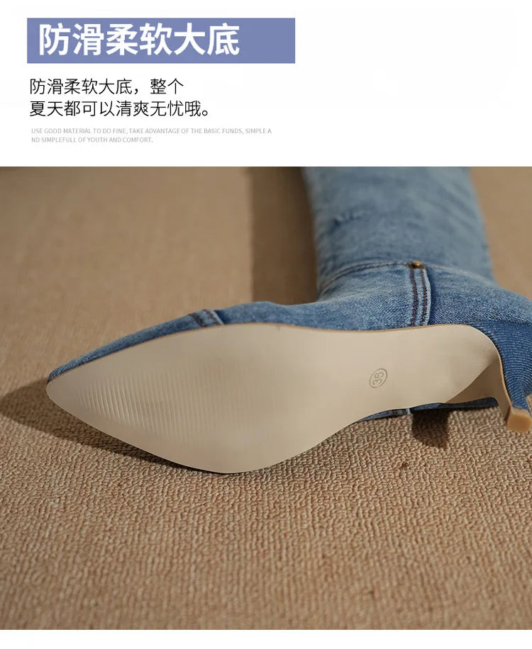 Denim Long Boots Women Knee Boots New 2025 Autumn Winter High Heels Retro Western Hot Girl Cowboy Boots Lady Modern Boot Botas