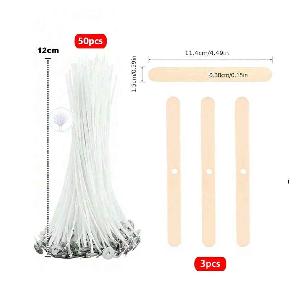 53pcs Candle Wicks Holder Waxed Cotton Candle Wicks Set with Stand Original Smokeless Candle Wicks Soy Oil Wax Core Woven Making