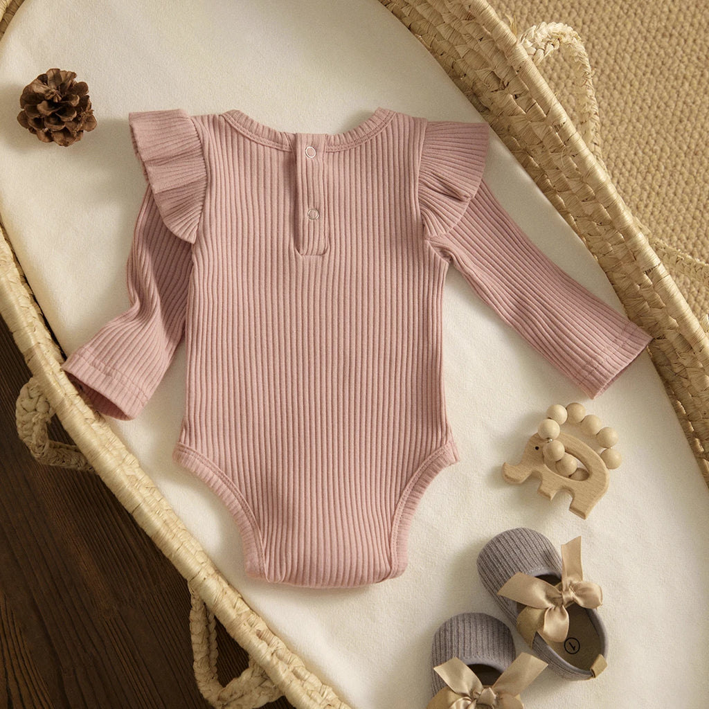 ma&baby 0-24M Spring Fall Newborn Baby Girls Romper Infant Knit Ruffle Jumpsuit Soft Long Sleeve Solid Color  Clothing