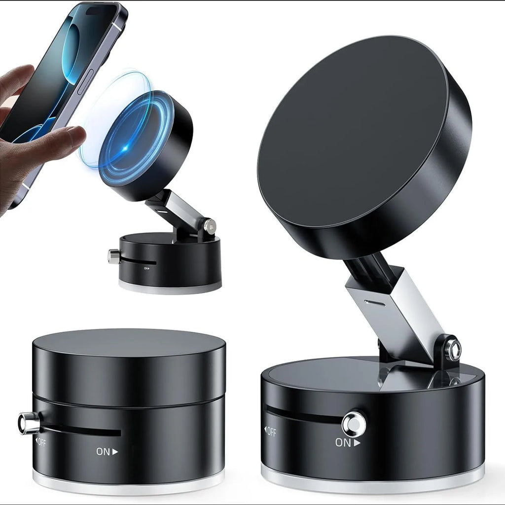 Upgraded A2 Vacuum Magnetic Phone Holder – N52 Strong Magnet, One-Button Exhaust, Strong Suction Cup for Smooth Surfaces