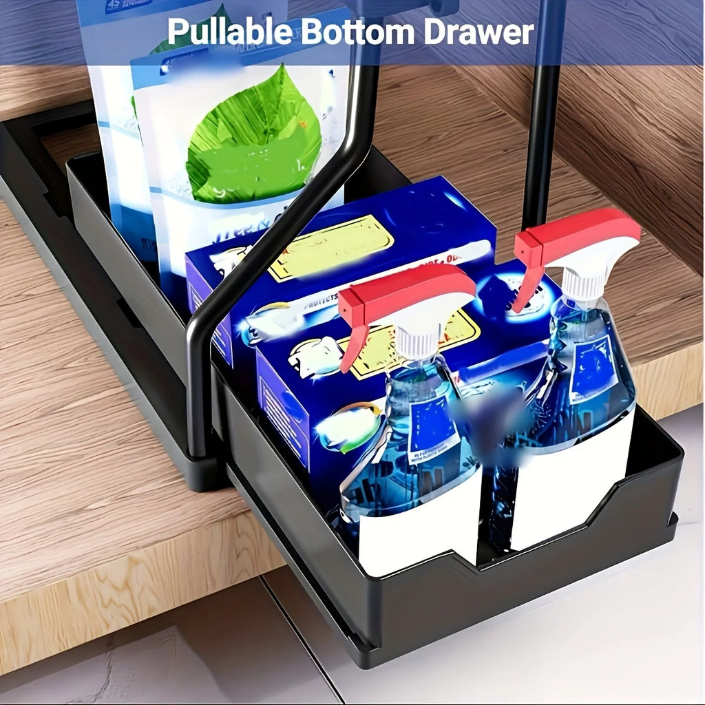 Double Layer Storage Rack, Pull-out Storage Box, Cabinet Sink for Organizing and Organizing Storage Racks  Kitchen Organizer