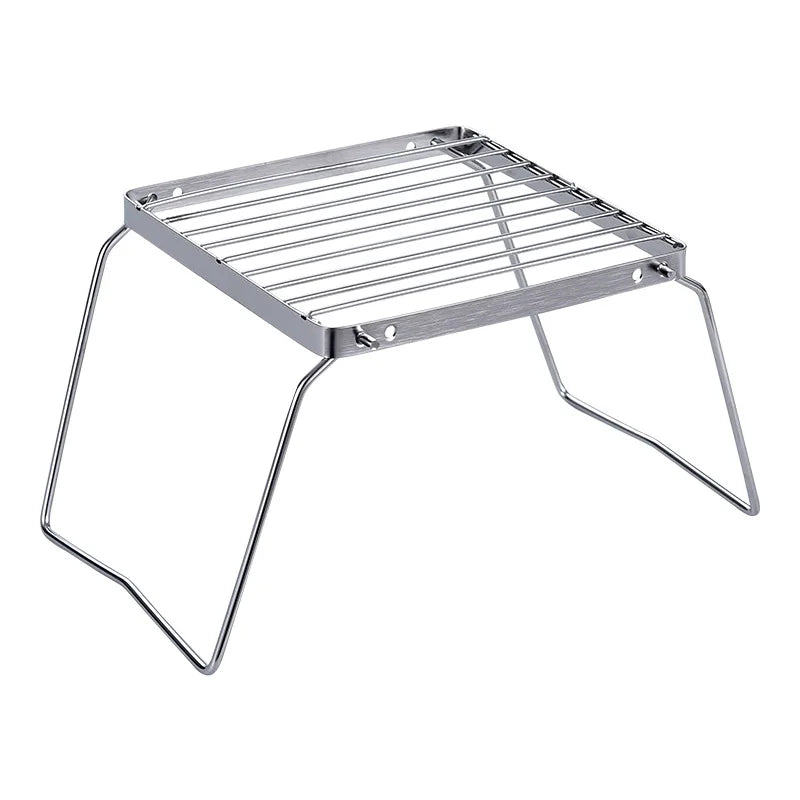 Outdoor Stainless Steel Stove Holder Camping Portable Folding Mini Barbecue Rack Set Pot Holder Baking Tray Holder
