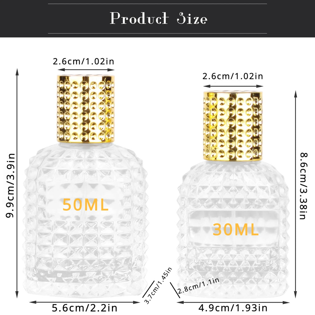 2pcs Perfume Bottle Spray Empty Perfume Atomizer Refillable with 3 Accessories Leak-proof Fine Mist Travel Bottle(30ml/50ml)