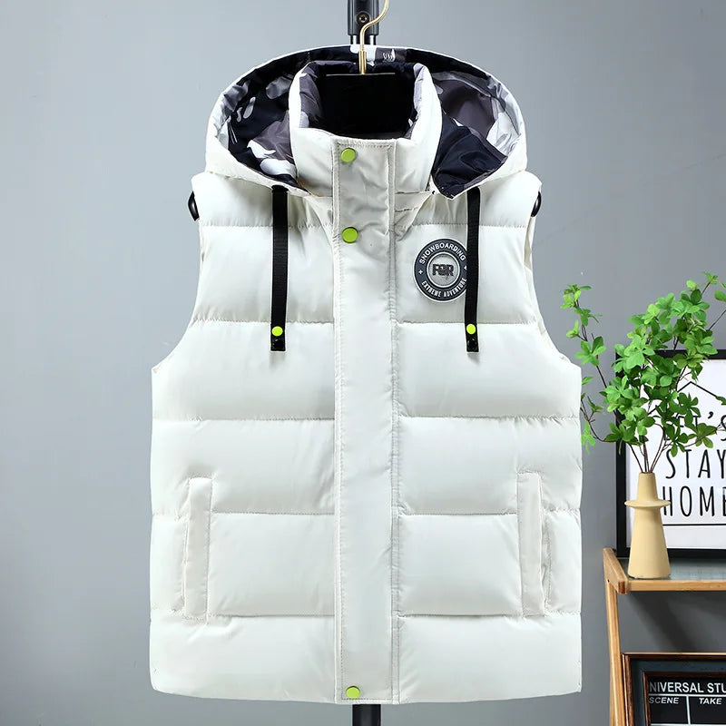 Black Men Cotton Padded Vest Fashion Detachable Hooded Sleeveless Jackets Winter Warm Men's Clothes Male Thick Coat Big Size 5XL