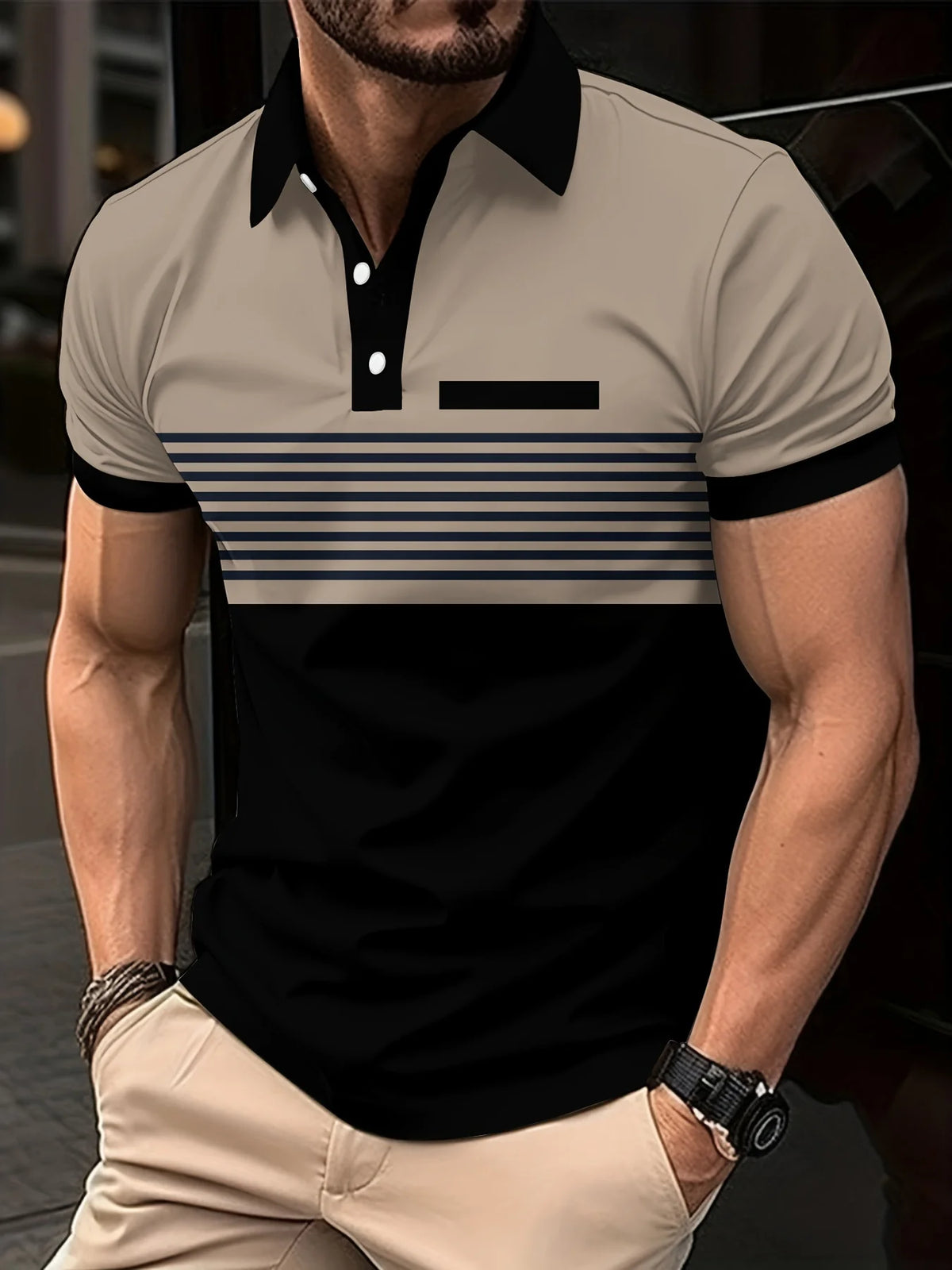 Summer T Shirts for Men 2024 Short Sleeve Men's Clothing Collar 3D Printing Plain Shirt Striped Polo Tees Fashion Pullover Tops