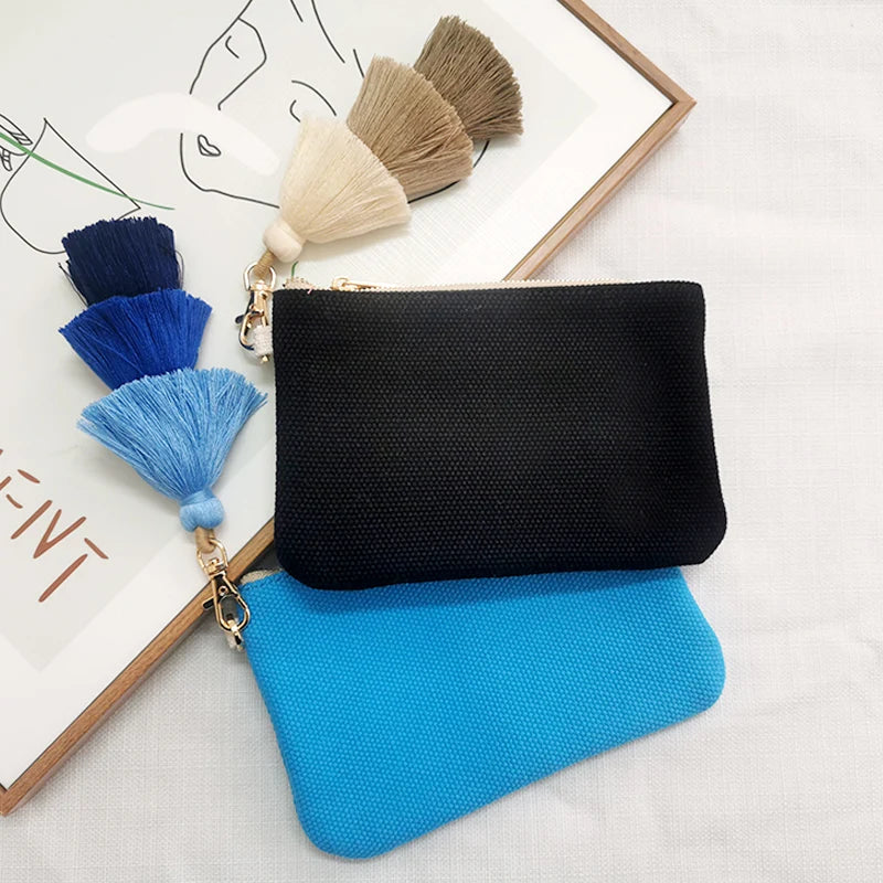 Customizable Letter Purse Leisure Personality Tassel Design Canvas Cotton Women's Clutch Office Gifts Beach Wallet iPhone Bag