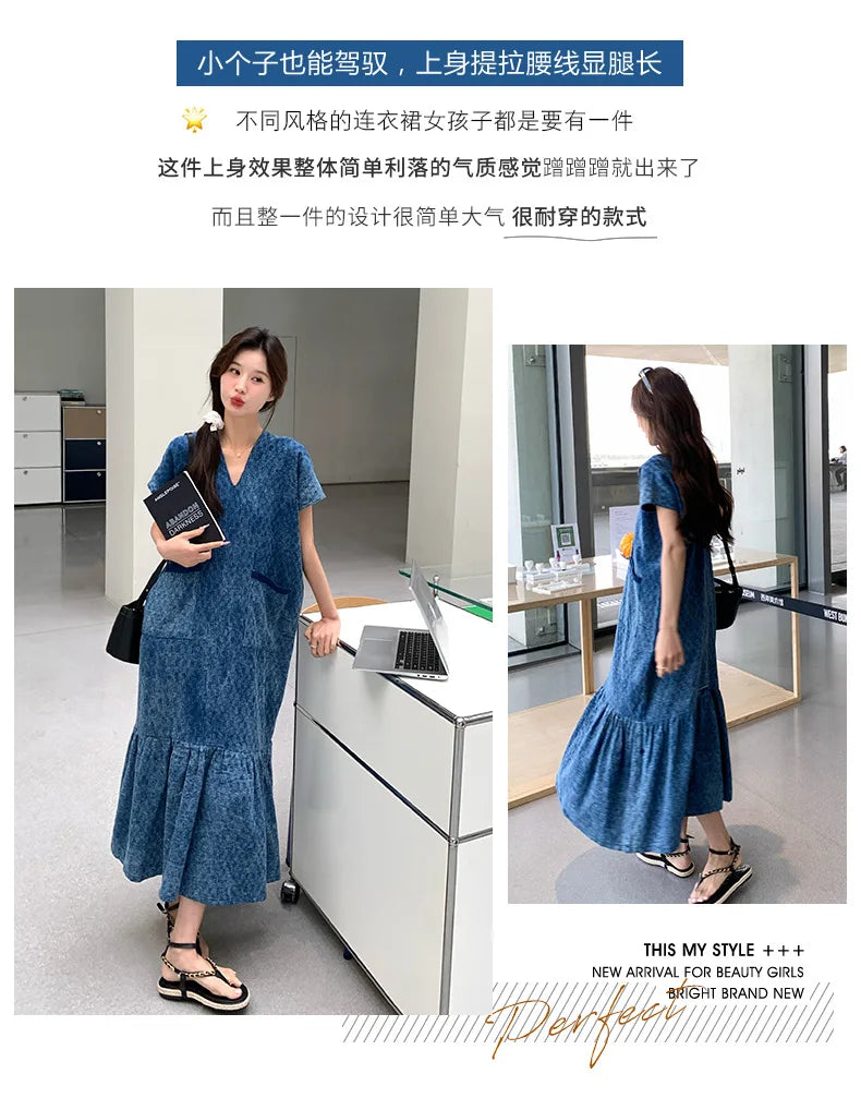 Retro Denim Dress Women's Summer Design Sense Fashion Loose Dress