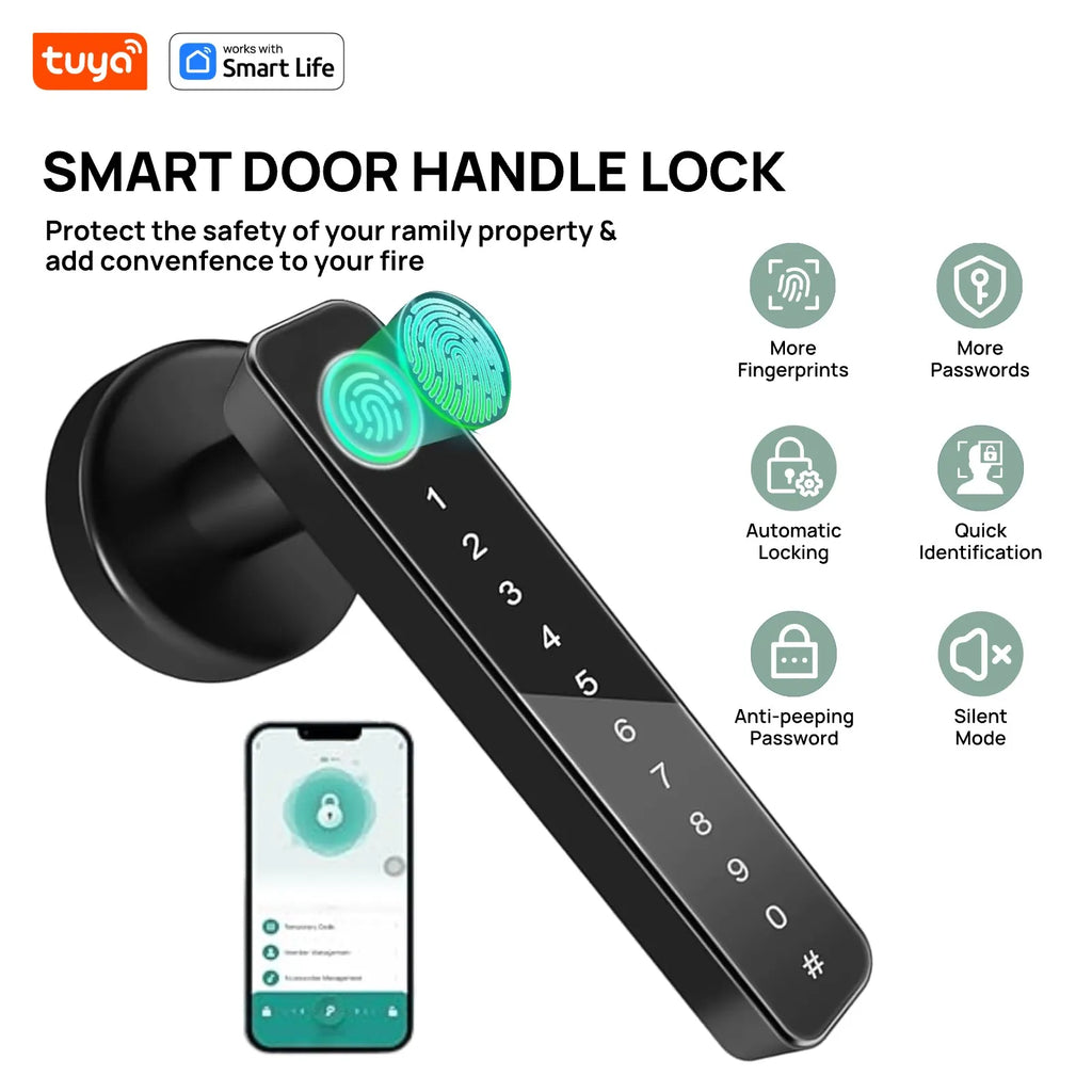 Tuya Smart Lock Fingerprint Door Lock With Handle,IC Card,App Control,Passcode Unlock Electronic Touchscreen Keypad