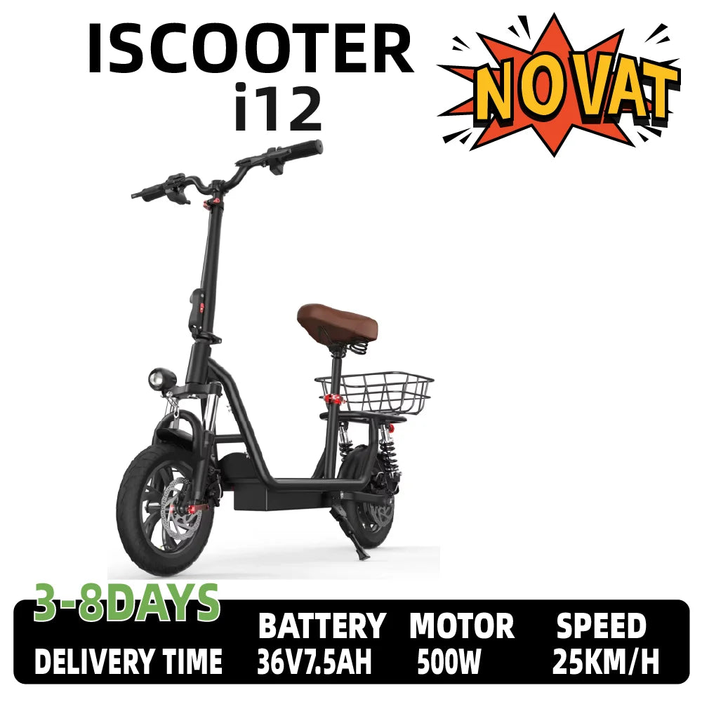 ISCOOTER I12 Adult Electric Scooter 500W Motor 36V7.5AH Battery Electric Scooter 12 Inch Urban Commuting Electric Scooter