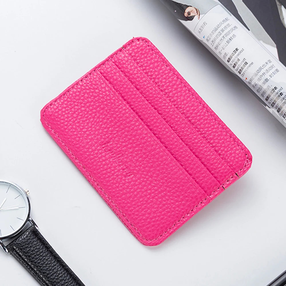 1Pcs Lychee-Patterned Ultra-Thin Card Holder with Id Window, Multi-Card Slot Mini Portable Card Holder with Coin Compartment, Unisex Daily Card Holder