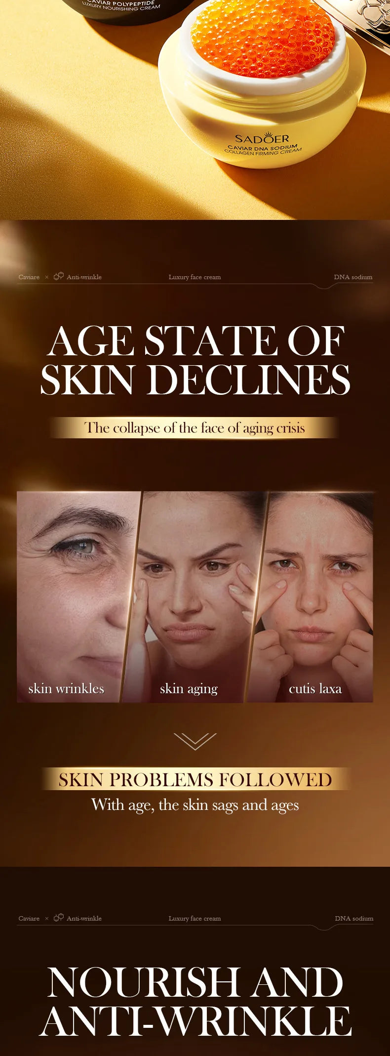 Caviar Anti-Wrinkle Face Cream Collagen Anti-Aging Firming Lift Fade Fine Lines Moisturizing Smooth Brighten Skin Care Products