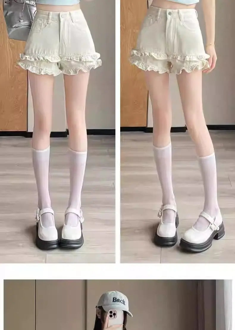 Denim Shorts 2025 Summer Thin High-waisted A-shaped Straight Hot Pants