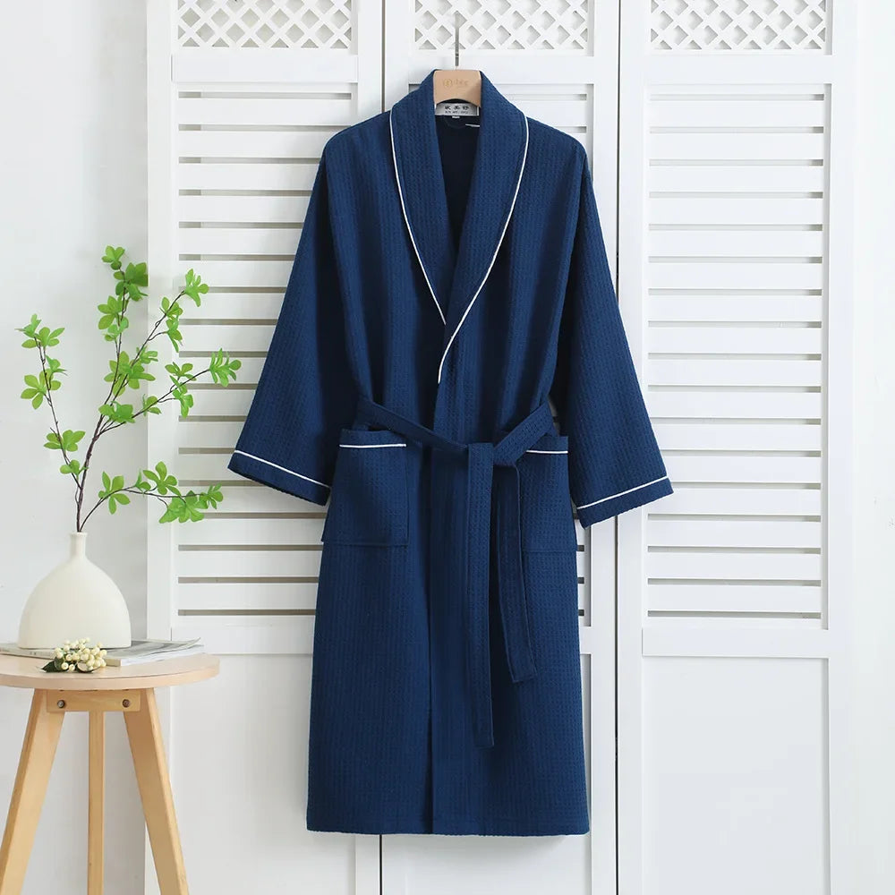 100% Cotton Women's Robe PAJAMA Home Dress Spring Autumn Waffle Bathrobe Kimono Gown Loose Casual Sleepwear Loungewear Negligee