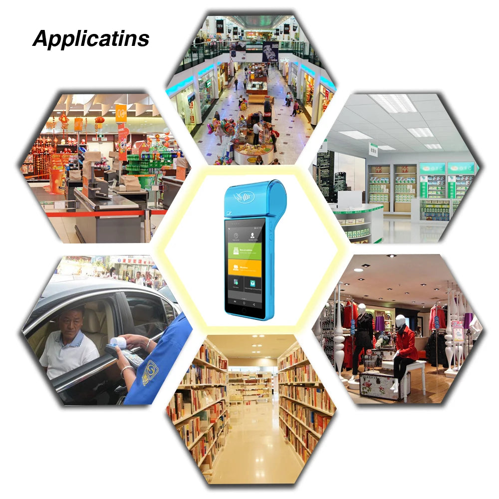 Handheld Smart Terminal Android 7.0 NFC POS Mobile Payment System with Thermal Printer Scan Code Function for Business Use