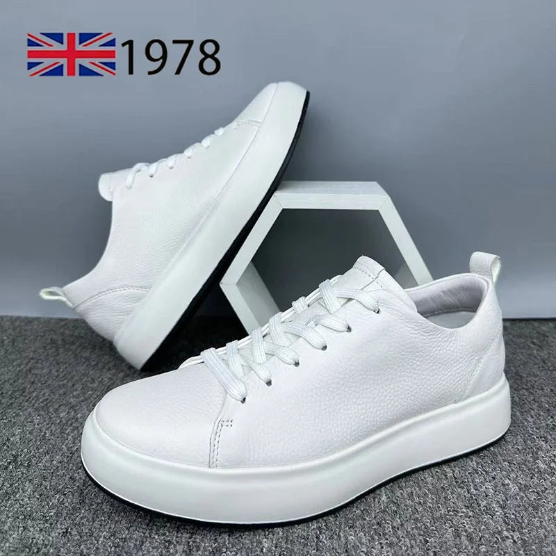Genuine Leather Men Shoes Comfortable Casual Skateboard Shoes Men White Black Solid Leisure Sneakers Lightweight Walking Shoes
