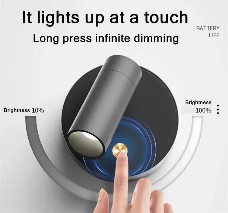 USB Rechargeable with Touch Switch Black Dimmable LED bedroom Wall Light White Magnet Magnetic base for Bedside Study Reading