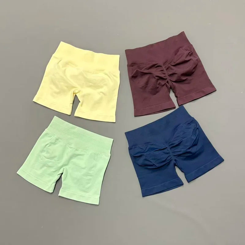 HISTELLO Gym Shorts 4.5" Women Fitness Sports Biker Shorts Low Waist Running Pants Workout Scrunch Butt Yoga Seamless Leggings