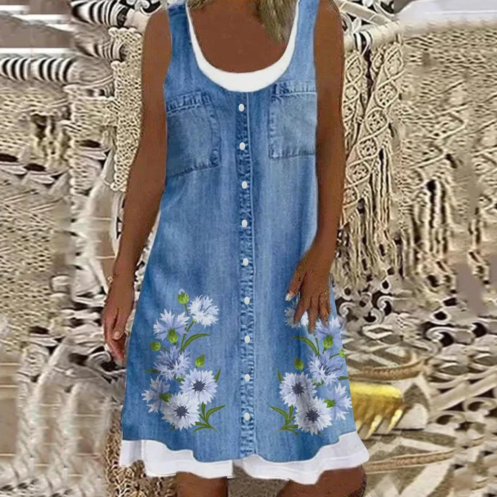 Women Summer Beach Spring Print Cute Dress Sleeveless Casual Dress летнее платье женское