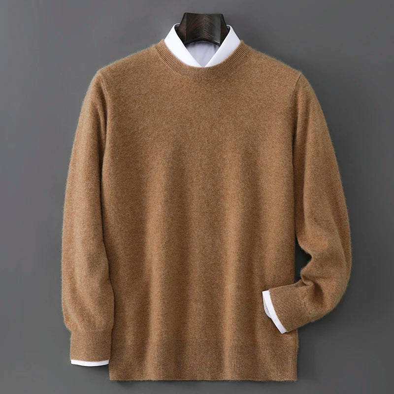 New Autumn And Winter Pure Wool Sweater Men's Round Neck Loose Thick Pullover Sweater Solid Color Cashmere Knitted Base Sweaters