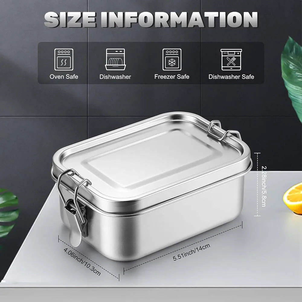 4Pcs Stainless Steel Bento Box Metal Lunch Box Food Storage Containers with Lockable Clips Lunch Snack Boxes for Work,School