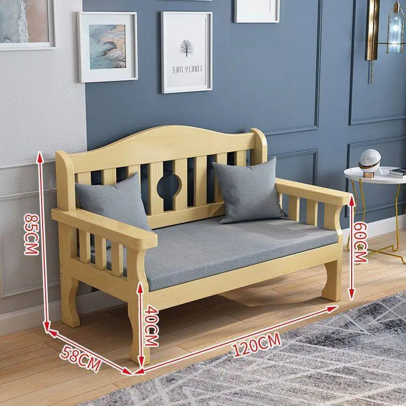 Solid wood sofa new Chinese combination wooden sofa rental room backrest bench economical living room small apartment sofa