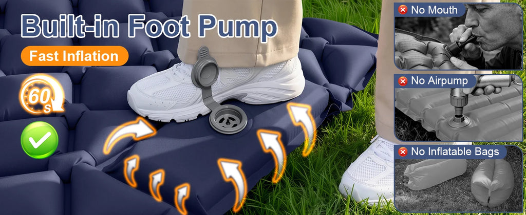 Camping Sleeping Pad, Ultralight Camping Mattress with Pillow Built-in Foot Pump,Self-inflating Sleep Mat