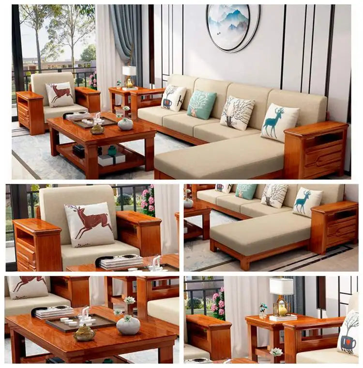 For Fashionnal Design Customized Corner Living Room Furniture Frame Wooden Sofa Set