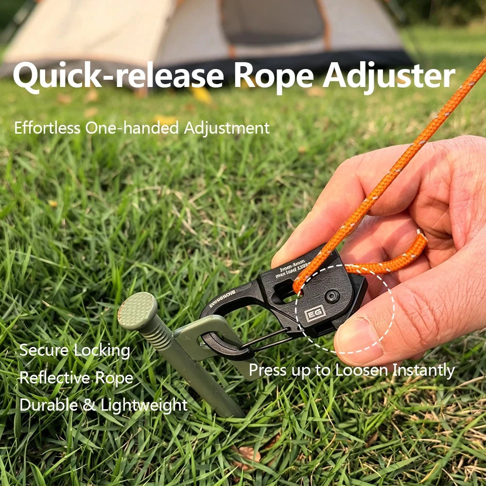 Tent Rope Adjuster Rustproof Aluminum Alloy Quick Release Self-Locking Lightweight Portable Outdoor Camping Accessories