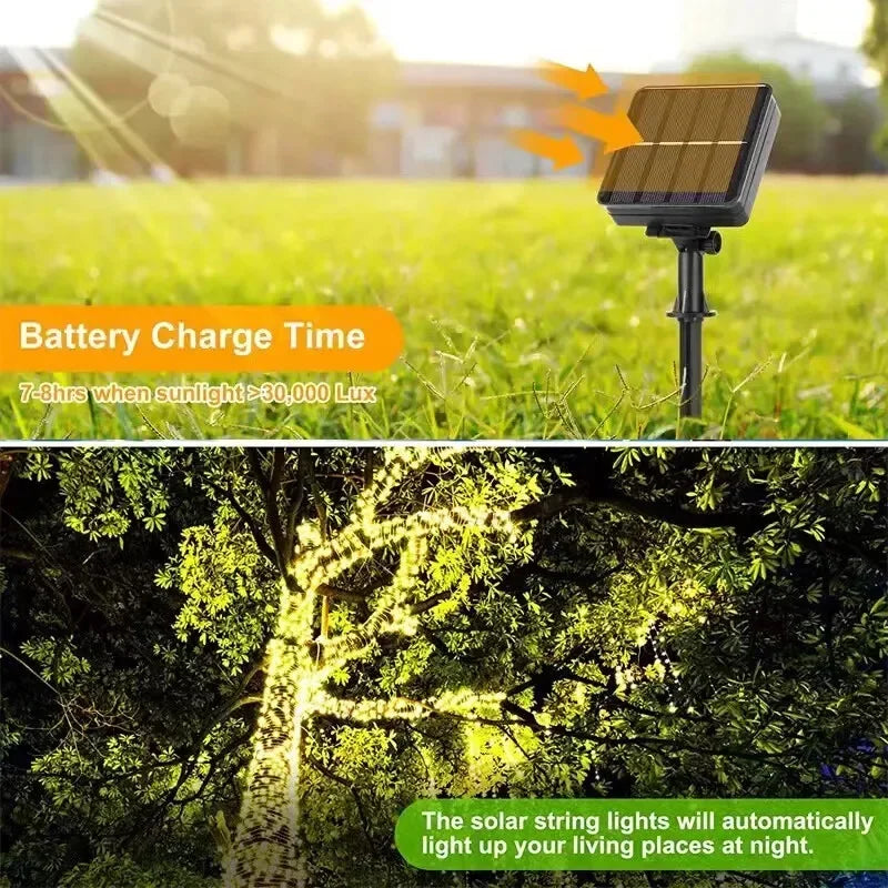 Waterproof Solar Fairy Light String Outdoor LED String Light Garden Tree Decoration Wireless Light String Warm Light  Atmosphere