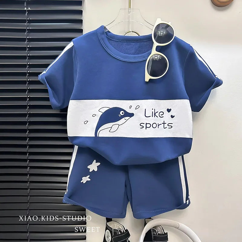 Children's Top and Bottom Clothes Set Short-sleeved Suit Striped Girls Boys T-shirt Summer Children's Clothing Loungewear Outfit