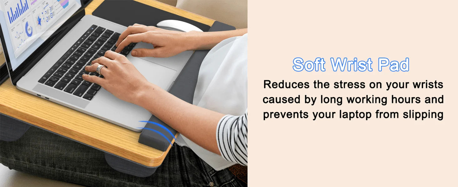 Laptop table with mouse pad, slots for tablet and phone, portable handle, suitable for outdoor and in - car use as a desk