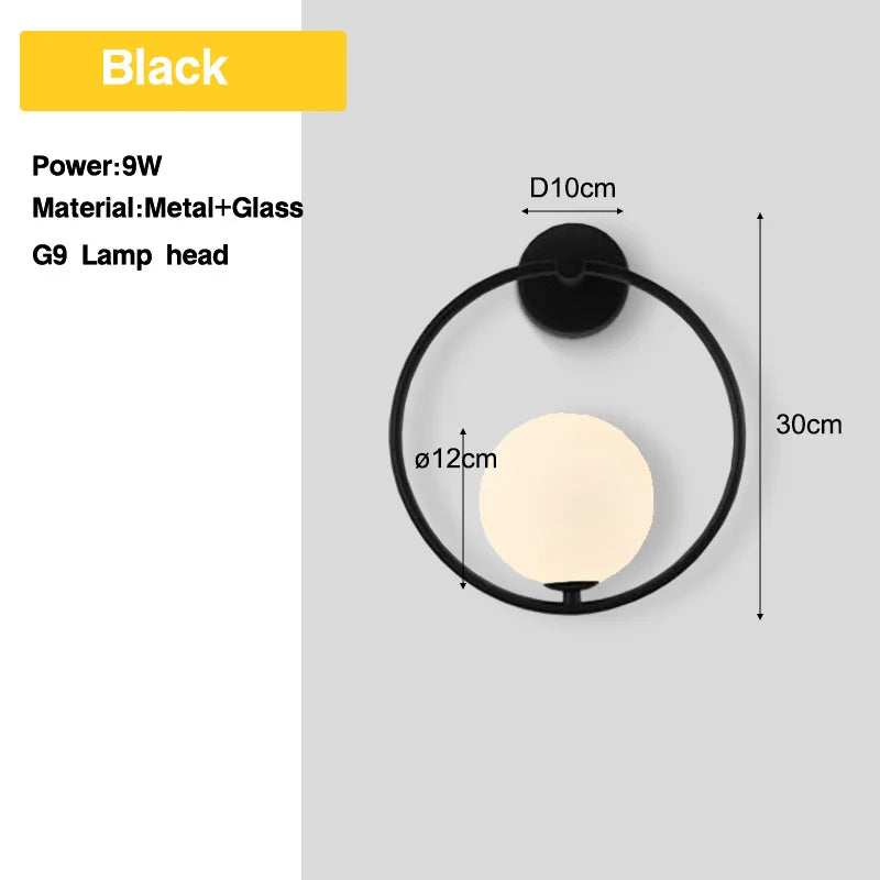 Bedroom LED Wall Lamps with 9W G9 Bulb Hardwired Indoor Frosted Glass Ball Wall Lights Wall Sconce for Bar Kitchen AC110-220V