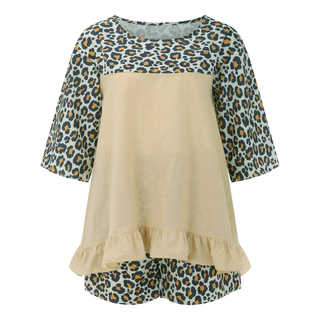 Women'S European And Fashion Leopard Print Stitching Loose Large Size Cotton And Linen Suit Ladies Board Shorts for Swimming