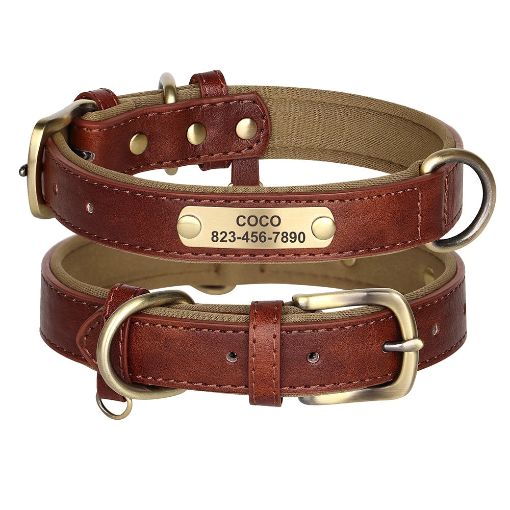 Free Custom Dog Collar Soft Padded Dogs Collars Personalized PU Leather Pet Necklace Adjustable for Small Medium Large Dogs Pug