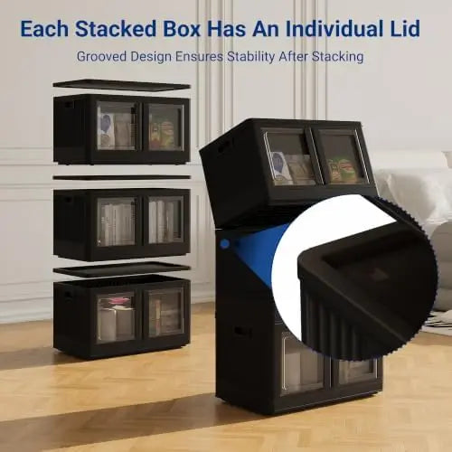 150 QT Stackable Storage Bins With Lids, Collapsible Plastic Storage Bins, and Storage Containers with Doors and