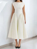 Summer French Fashionable Women's Temperament Solid Color High Waist Sleeveless Back Hollow Dress for Slimming