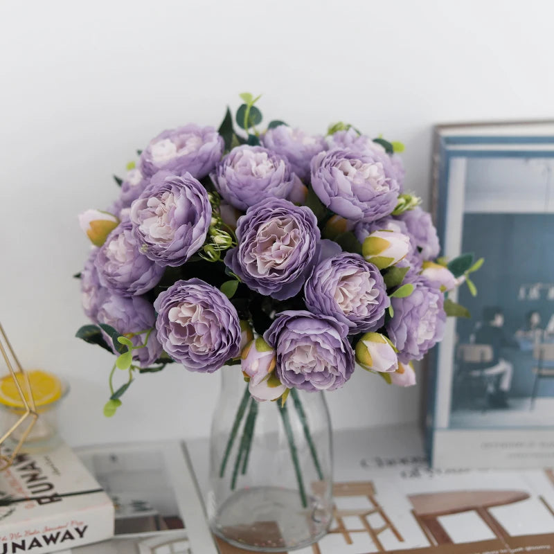 Peony Artificial Flower Exquisite Wedding Bridal Party Bouquets Home Vase Accessories Fake Christmas Table Garden Backdrop Decor