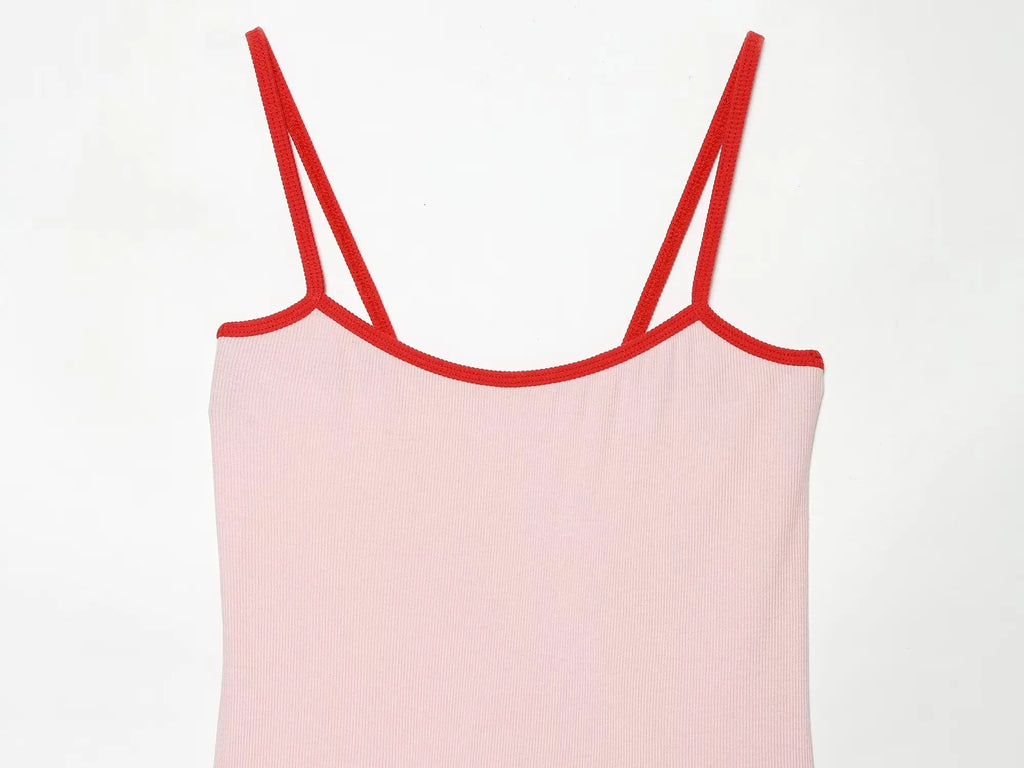 Women's Jumpsuit 2026 Summer New Cute Hot Girl Style Fashion Round Neck Color-Blocked Piping Straps Cotton Blend Fabric