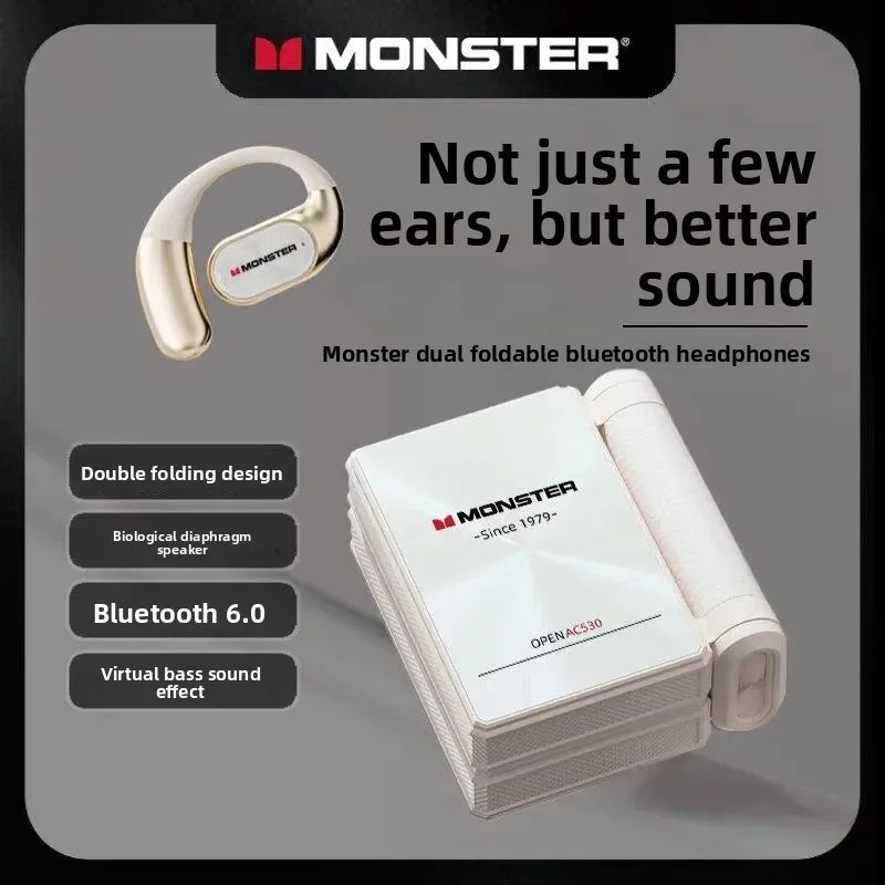 MONSTER AC530 Open-Ear Sports Earbuds Bluetooth 6.0 Wireless Ear Hook Headphones Dual Folding Design IPX5 Waterproof for Running