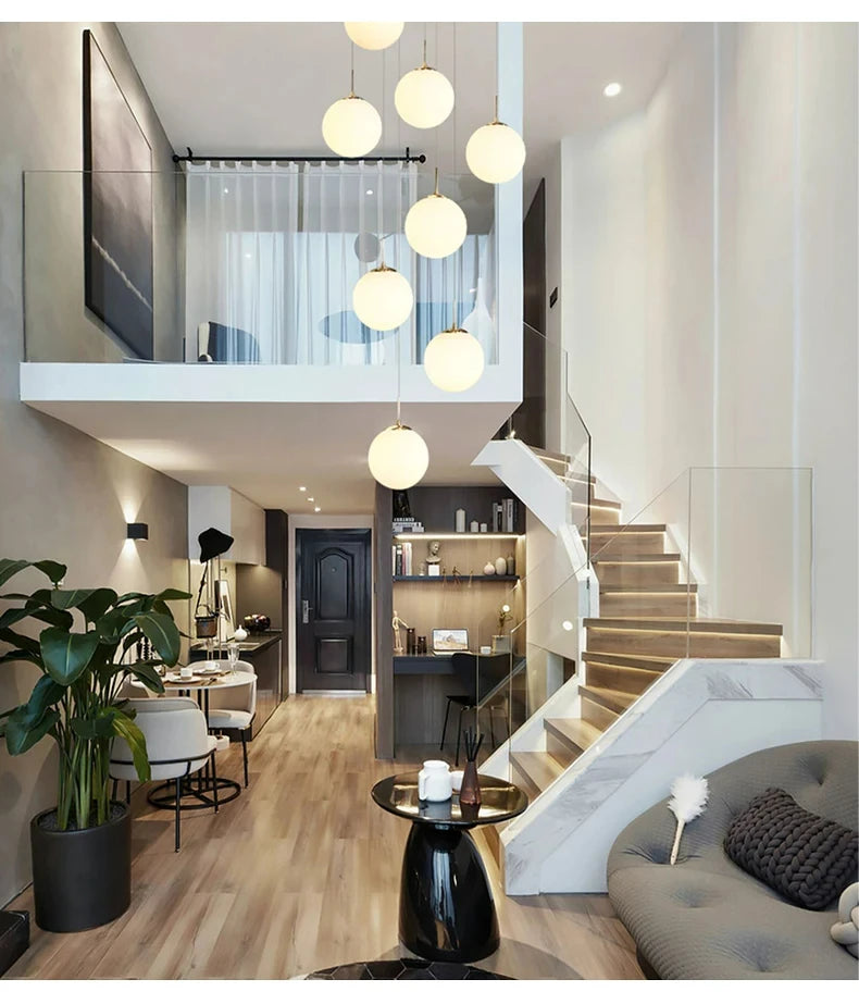 Stairs 2026 Modern Nordic LED Glass Chandelier Loft Duplex Living Room Lamp Hotel Lobby Long Chandelier Home Decorative Lighting