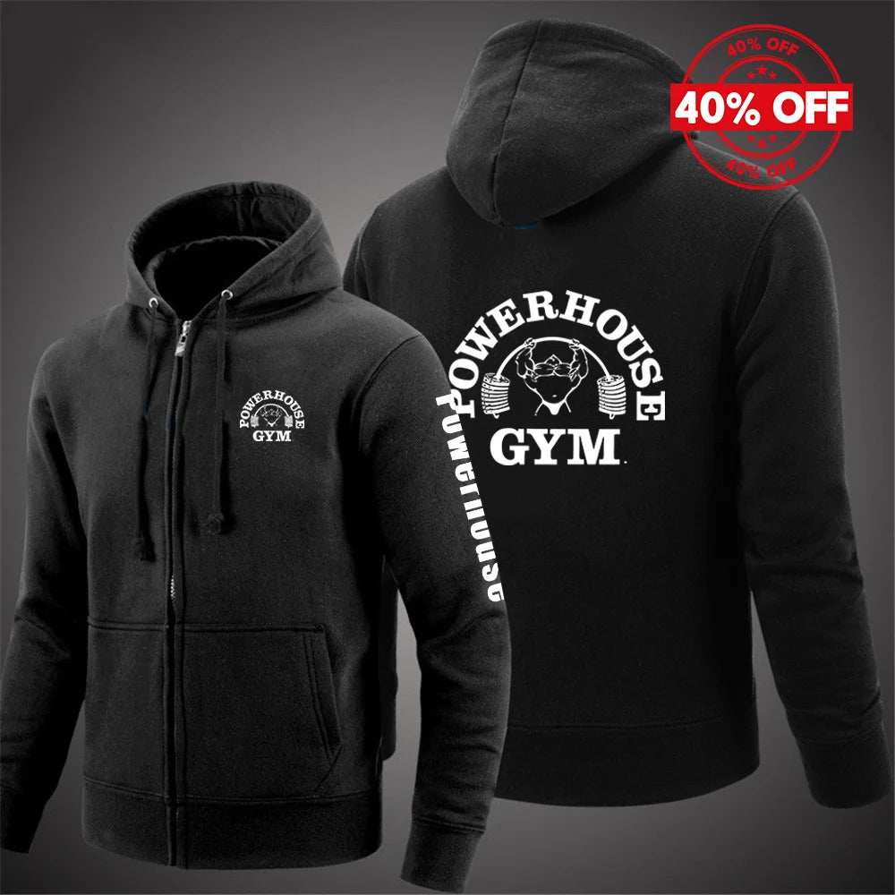 2025 Spring And Autumn Man's Loose Comfortable Versatile Hoodies Coat Powerhouse Gym Logo Logo Print Zipper Hooded Slim Jacket