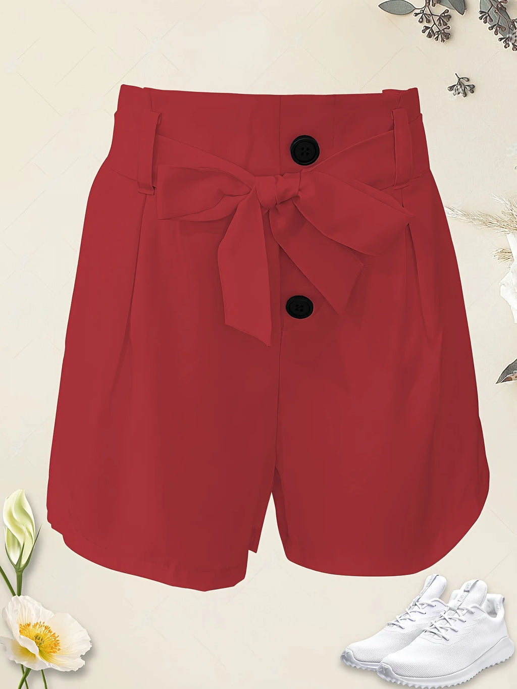 Summer High Waist Casual Solid  Shorts for Women Summer Wide Leg Work with Belt