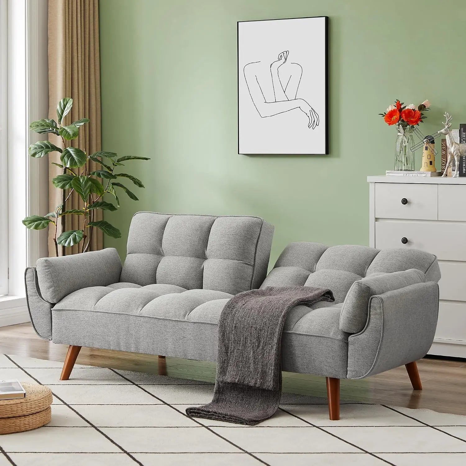 Modern Convertible Sleeper Sofa, 75" Twin Futon with Adjustable Split Backrest for Living Room Small Spaces, Grey, Customized